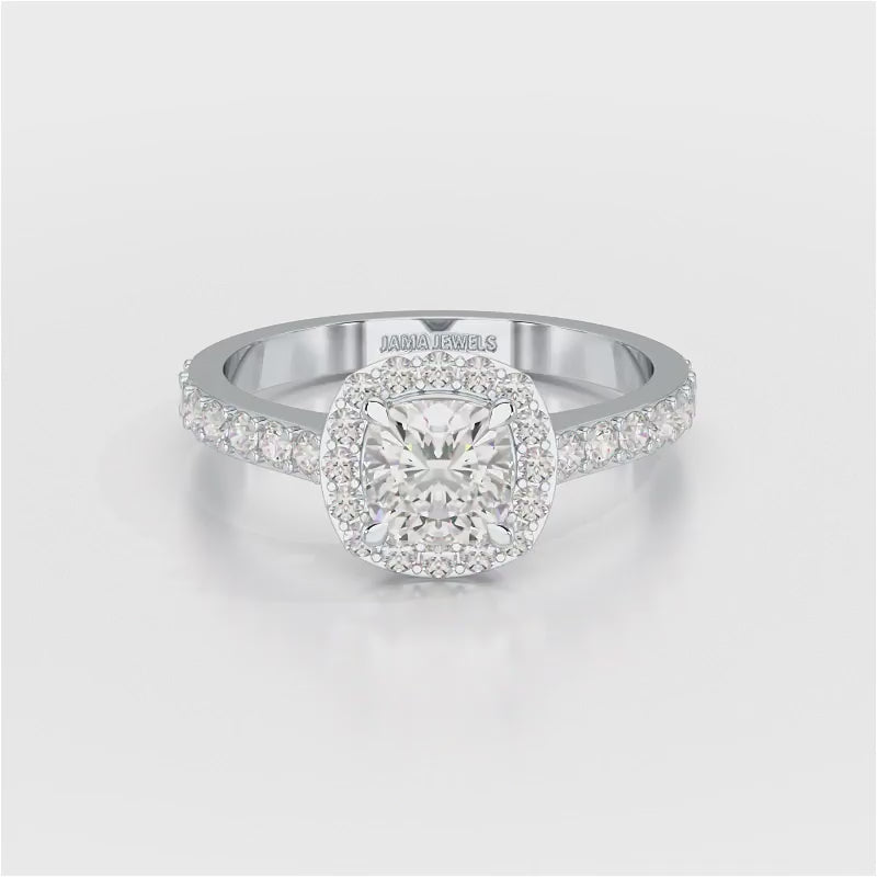 1.54 CT Cushion Cut Halo Lab Diamond Ring