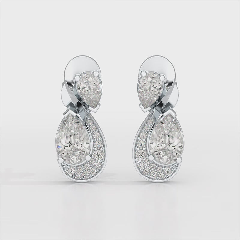 2 CT Pear and Round Cut Diamond Swirl Drop Earring