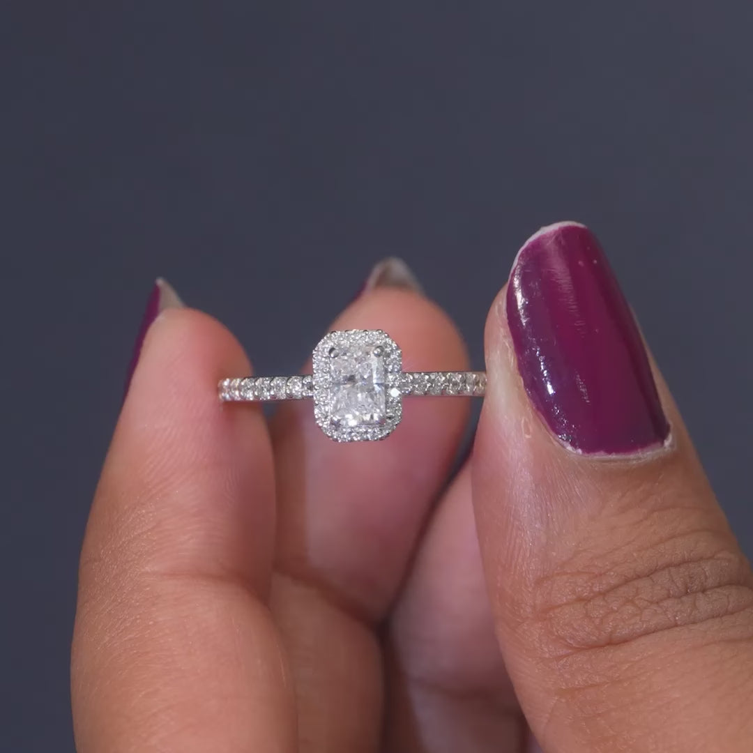 0.80 CT Radiant Halo Diamond Ring