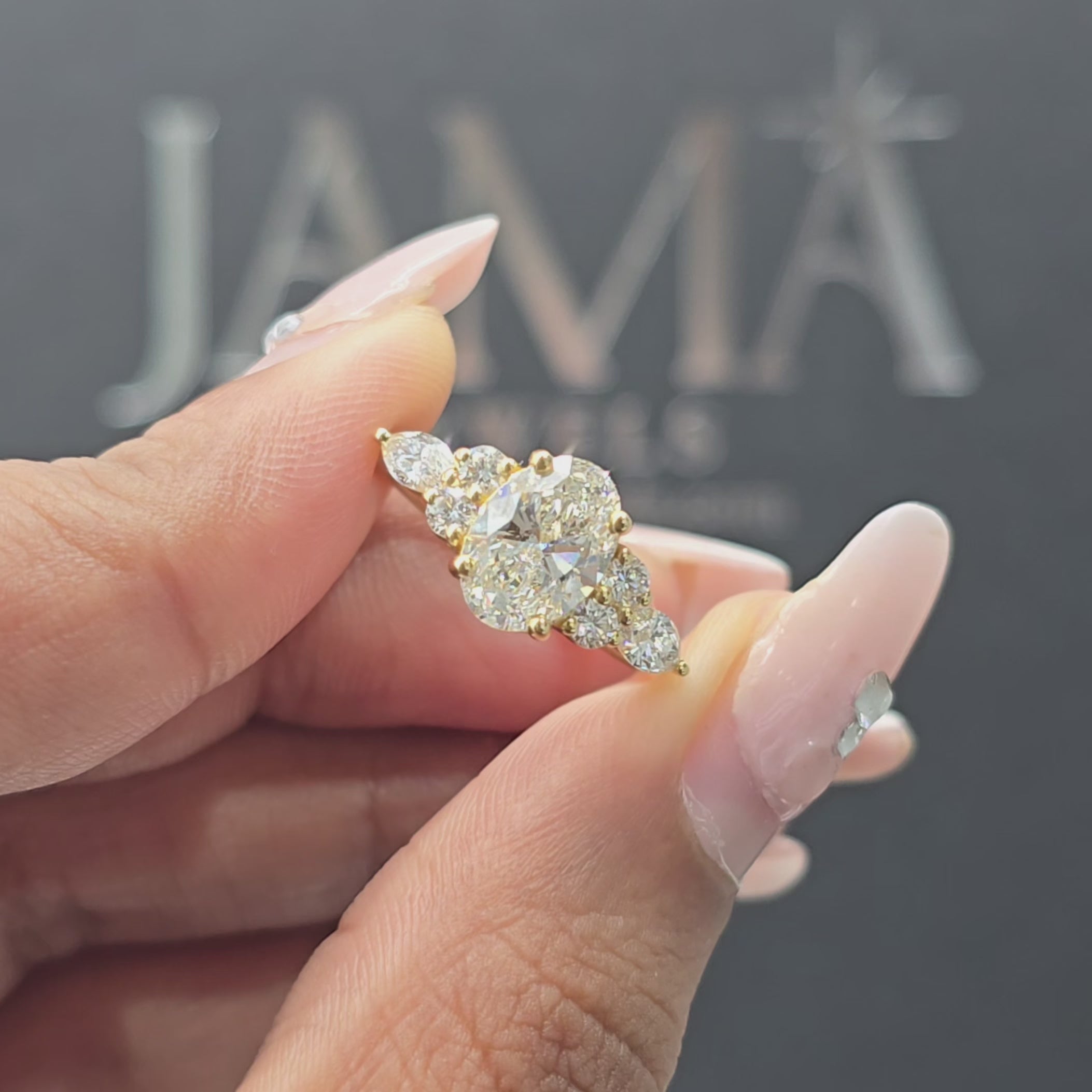 2.05 CT Oval Cut Lab Diamond Ring with side diamonds (Ready for Delivery)