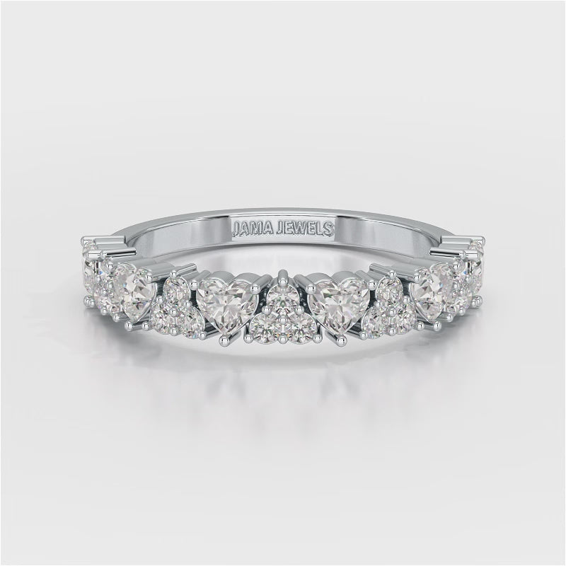 0.8 CT Half Eternity Ring with Round and Heart Cut Lab Diamonds