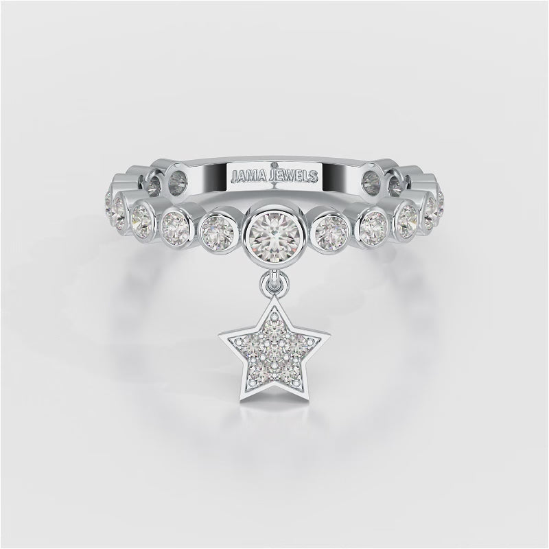 0.70 CT Round Cut Lab Diamond Ring with a Dangling Star