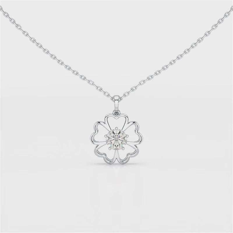 0.65 CT Heart Shape Pave Setting Chain Pendant With Round Cut Lab Diamonds