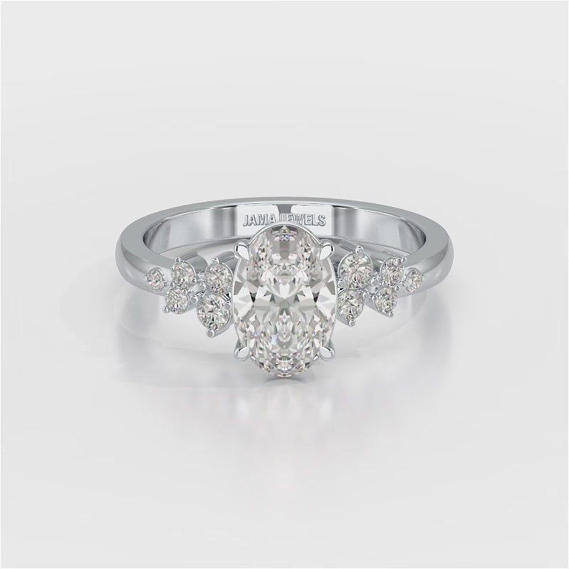 1.80 CT Oval Cut Ring with Round Side Diamonds