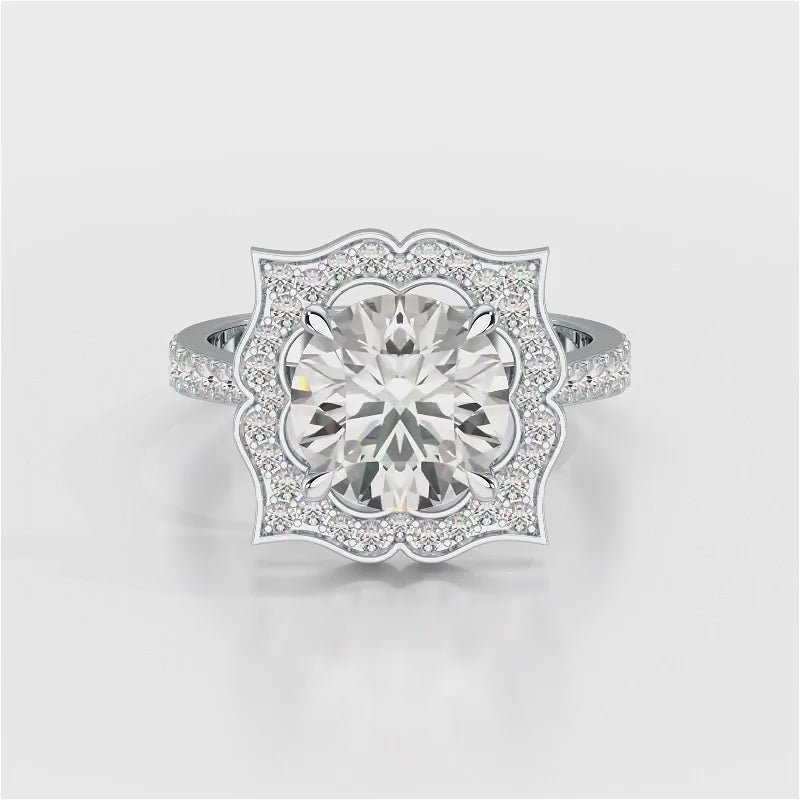 3.65 CT Lab Diamond Halo Round Cut Flower Ring