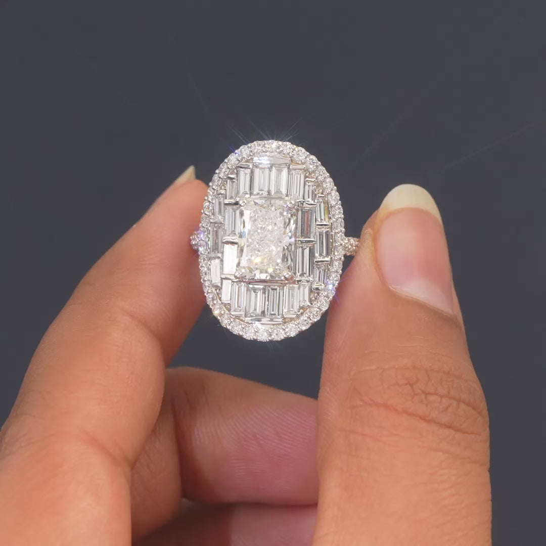 4.30 CT Radiant and Baguette Cut Diamond Illusion Cluster Ring