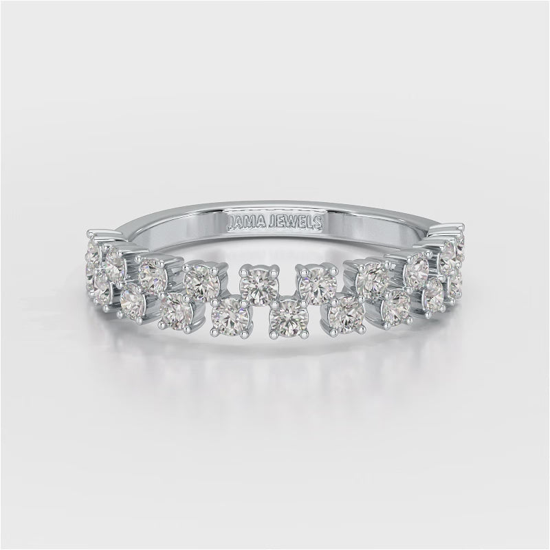 0.7 CT Half Eternity Ring with Two Layer Round Cut Lab Diamonds