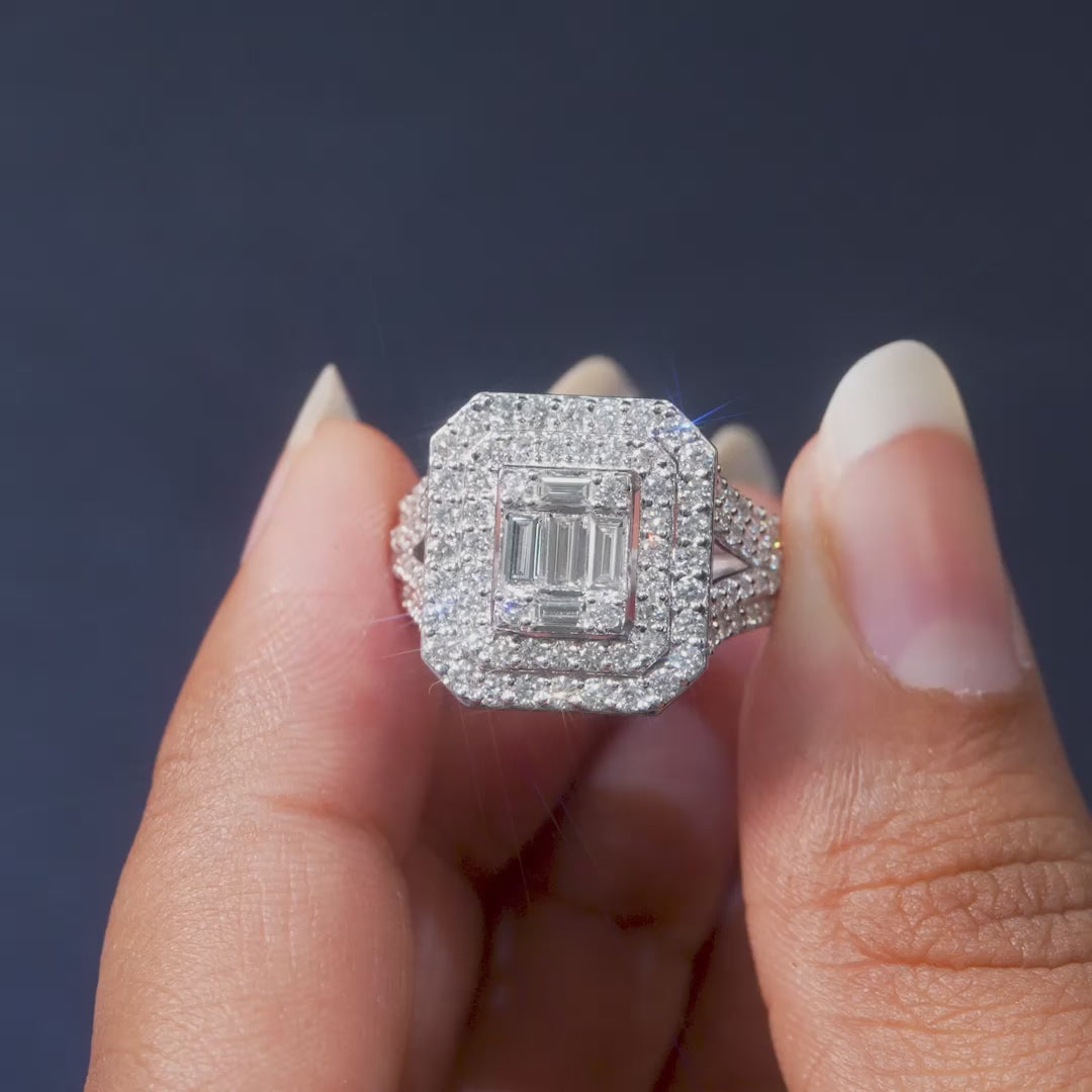 1.70 CT Baguette Layered Halo Diamond Ring