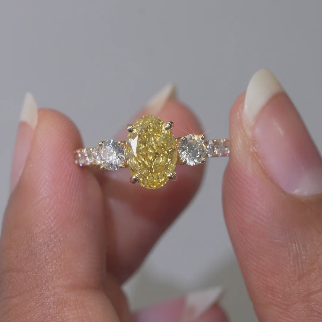 2.20 CT Three Stone Oval & Round Cut Ring With Side Diamonds