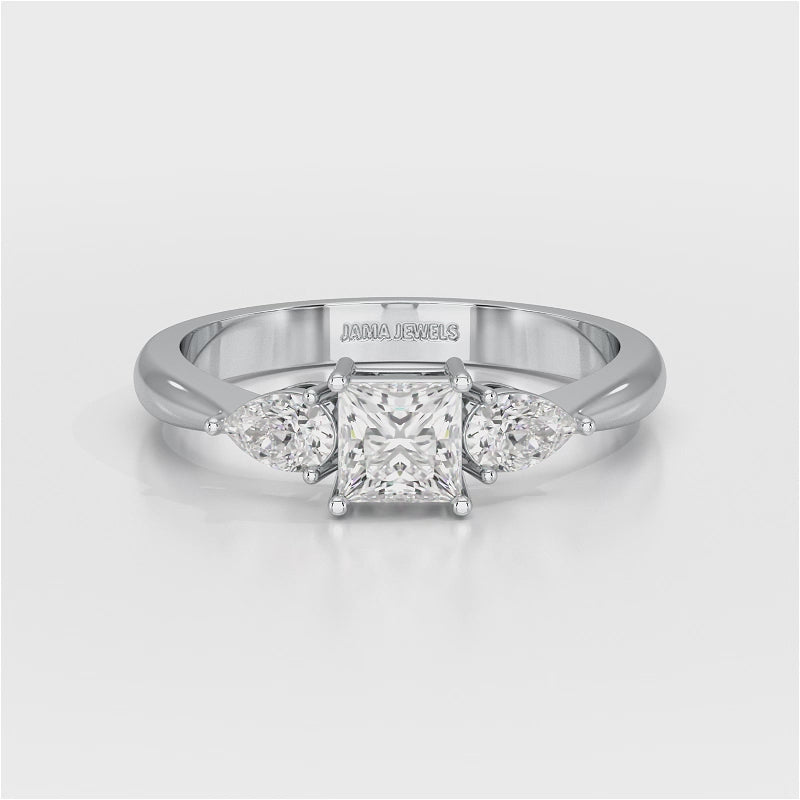 1.25 CT Three Stone Princess Pear Cut Lab Diamond Ring