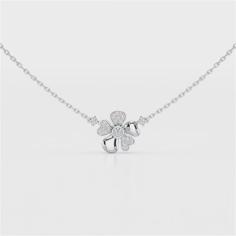 0.20 CT Flower Shape Lab Diamond Chain Pendant with Round Diamonds