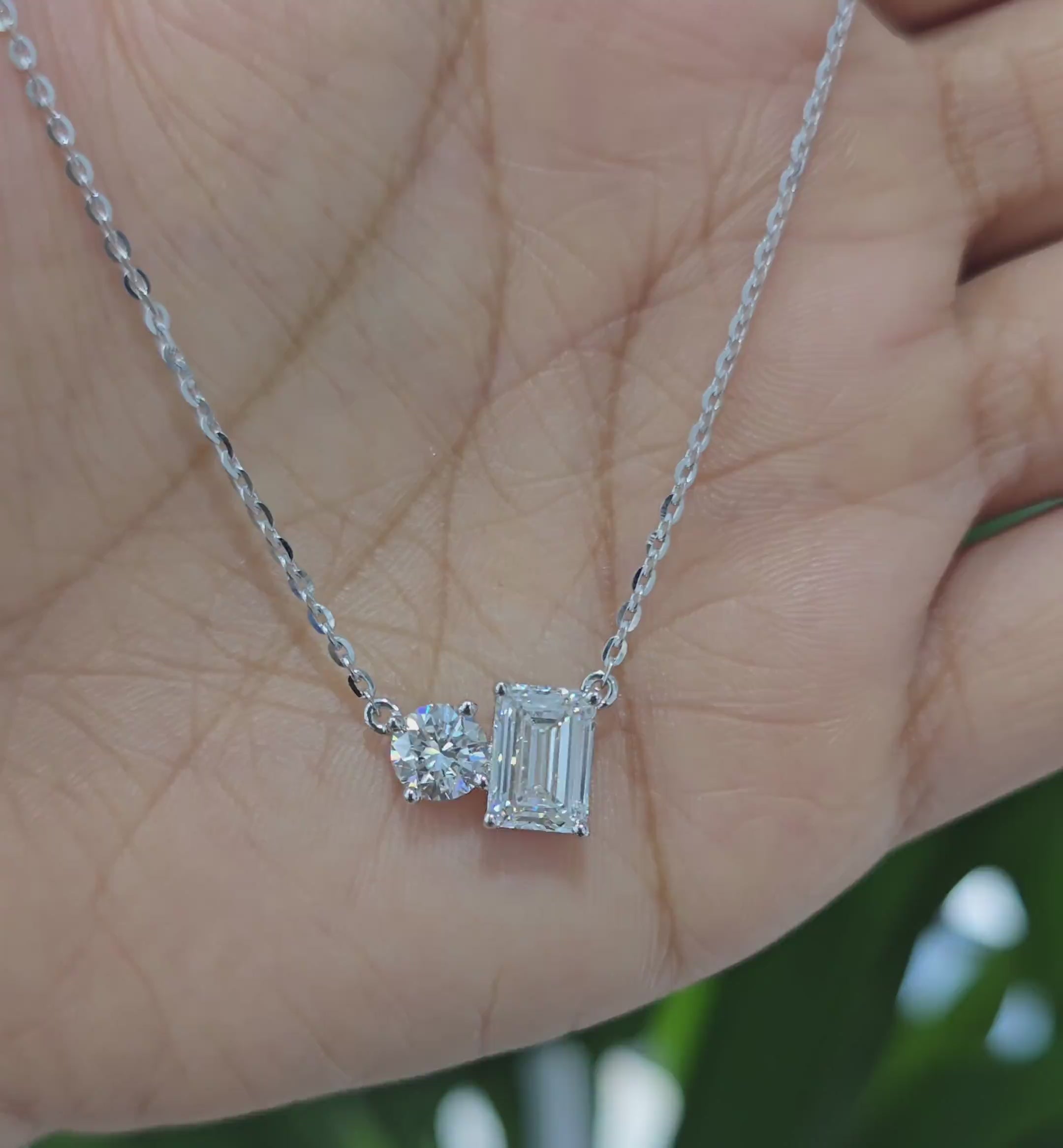 2.7 CT Round and Emerald Cut Lab Diamond Chain Pendant (Ready for Delivery)