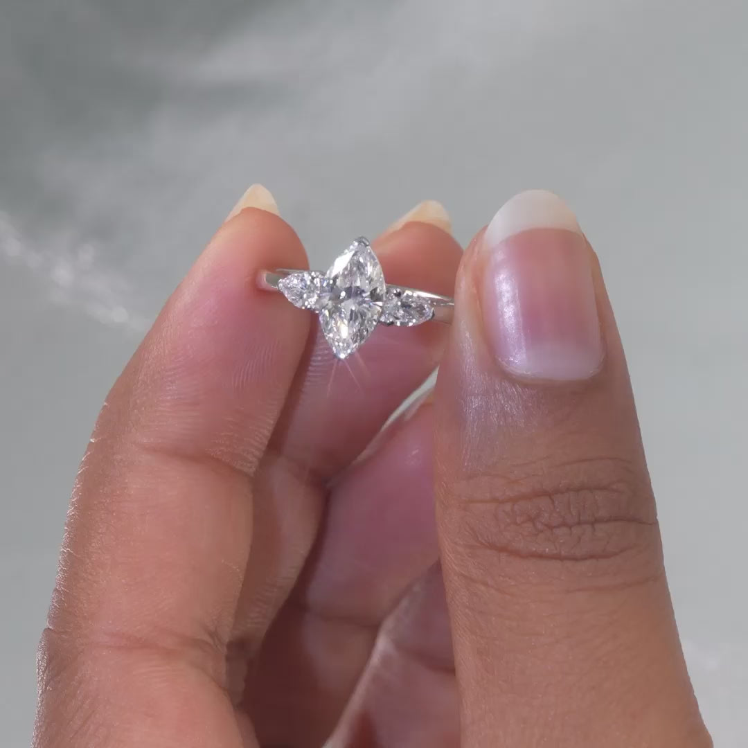 1.6 CT Marquise Cut Three Stone Lab Diamond Ring