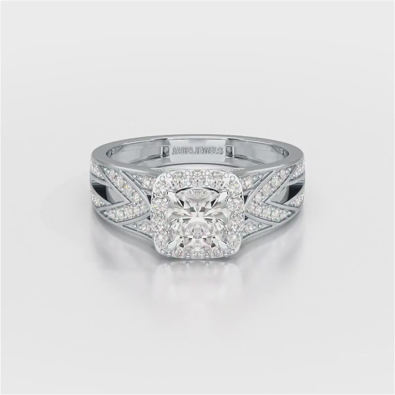 1.55 CT Cushion Cut Layered Halo Lab Diamond Ring