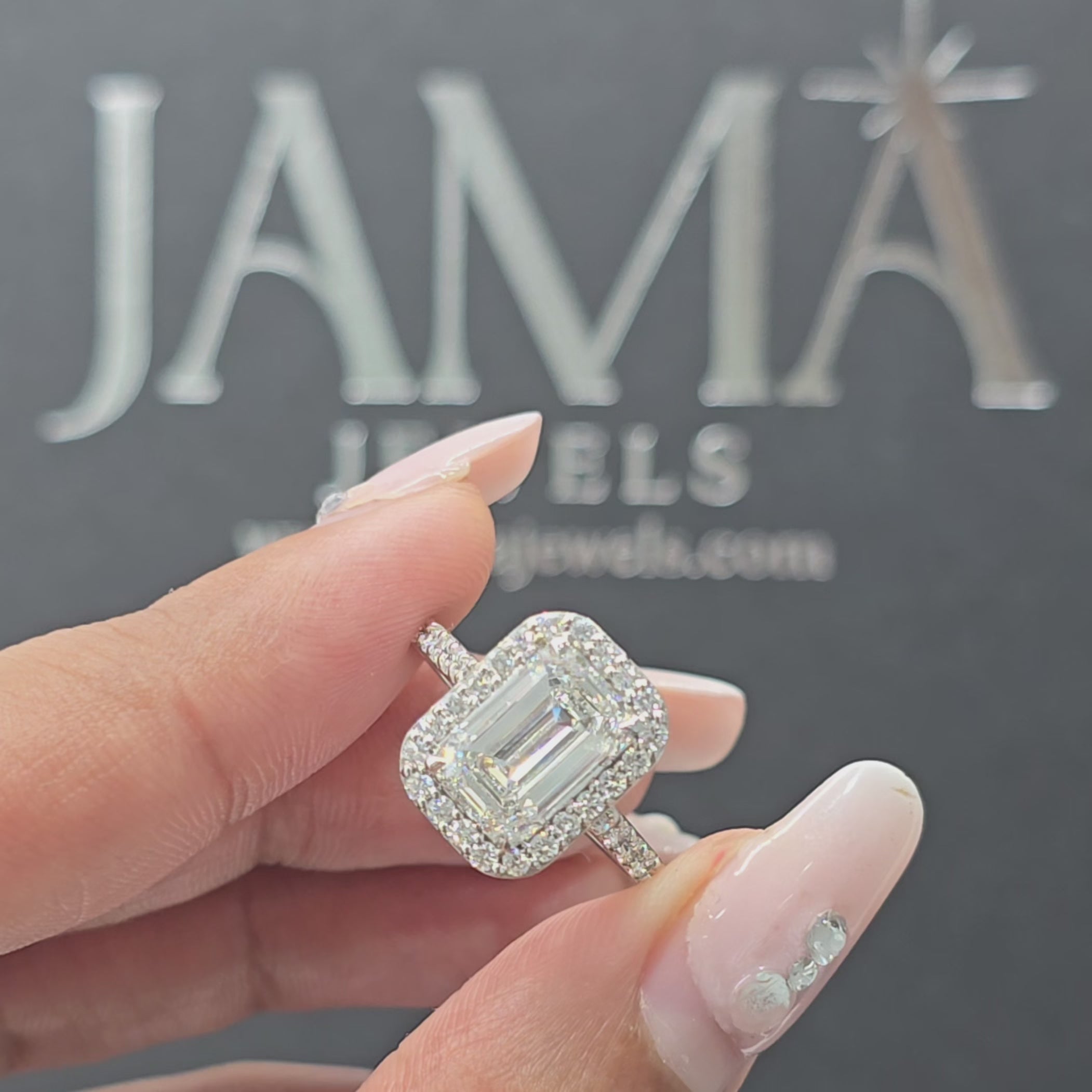3.60 CT Emerald Cut Lab Diamond Halo Ring (Ready for Delivery)
