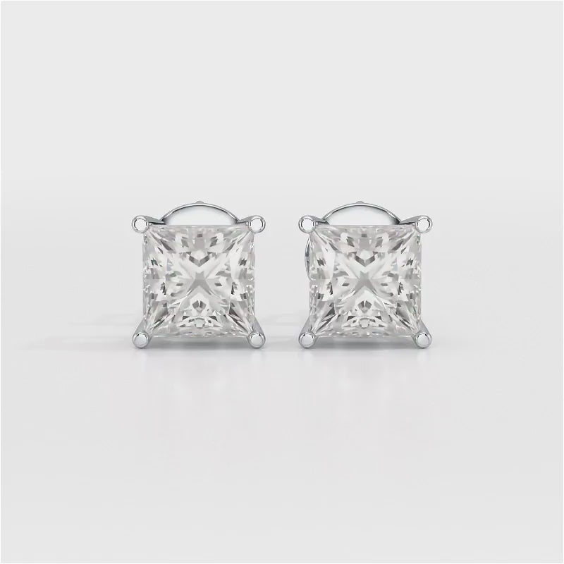 Single Princess Cut Lab Diamond Stud Earrings