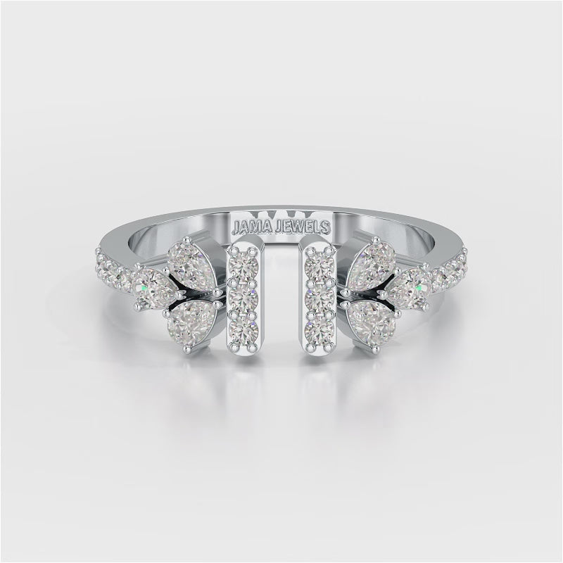 0.5 CT Lab Diamond Open Ring with Pear and Round Cut Diamonds
