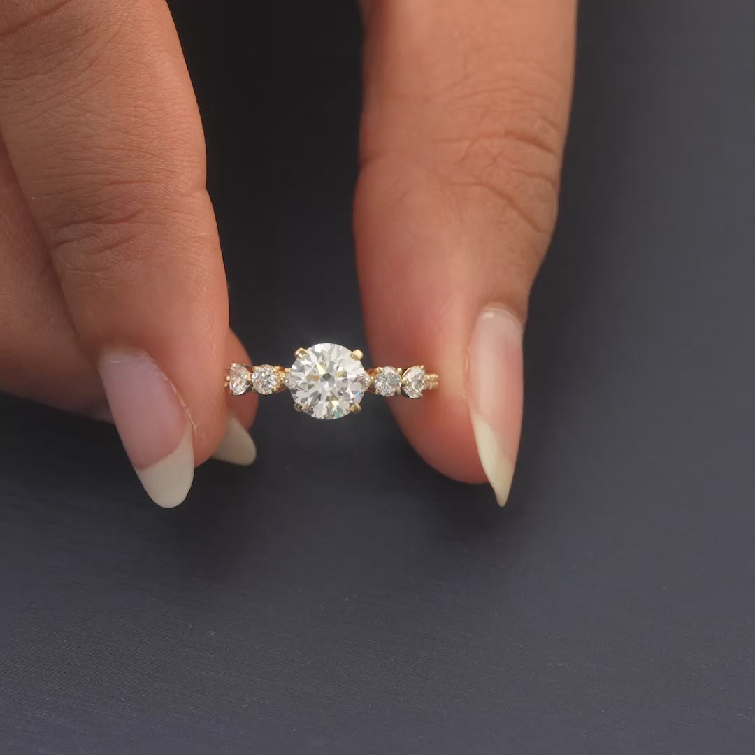 1.55 CT Solitaire Ring with Heart and Round Cut Side Diamonds