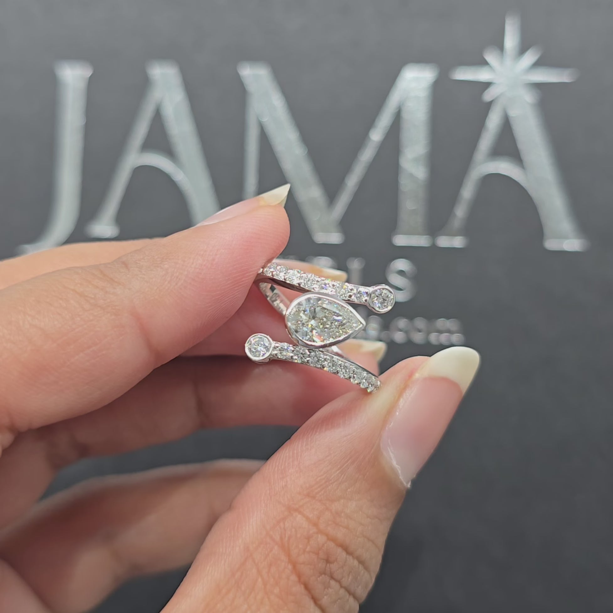 1.45 CT Pear Cut Bypass Ring with Round Lab Diamonds(Ready for Delivery)