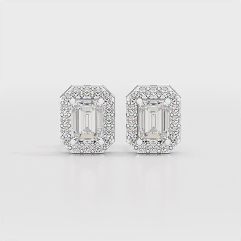 2.51 CT Lab Diamond Halo Emerald Stud Earrings