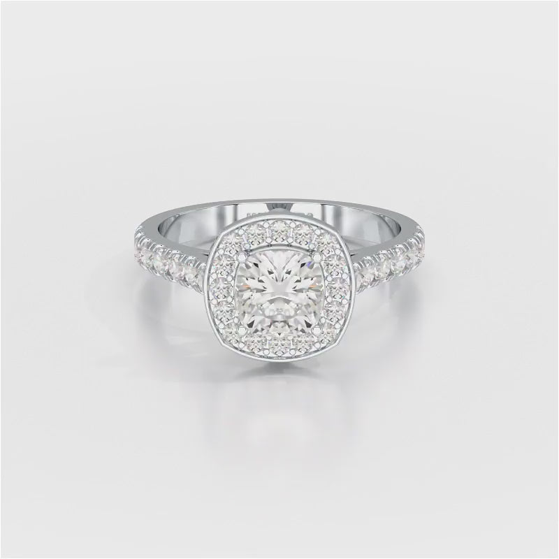 1.61 CT Cushion Cut Halo Lab Diamond Ring