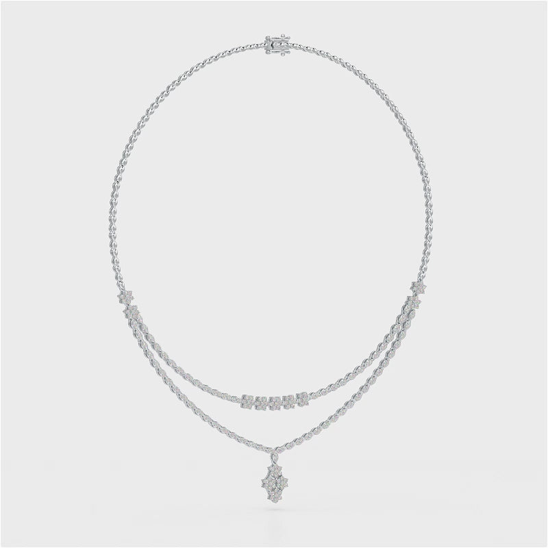 Lab Diamond 2.9 CT Two Layered Necklace