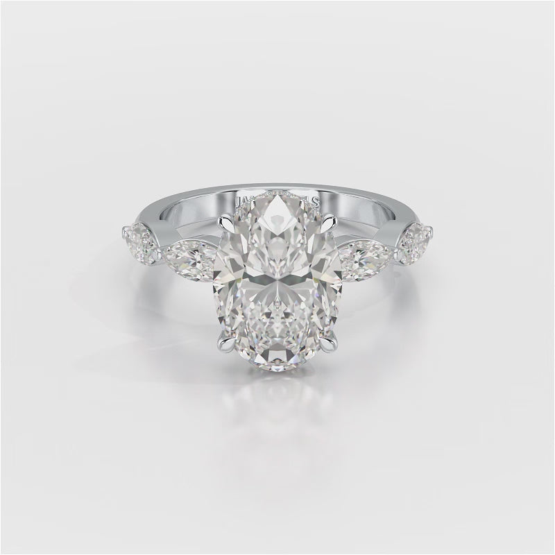 3.40 CT Oval Cut Ring with Marquise & Round Cut Side Diamonds