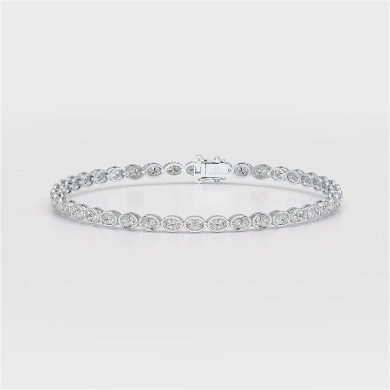 5.25 CT Oval Cut Diamond Bezel Tennis Bracelet White Gold 360 Video