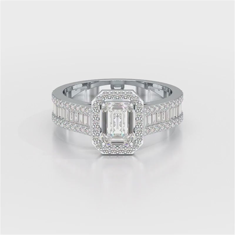 1.72 CT Emerald Cut Halo Lab Diamond Ring