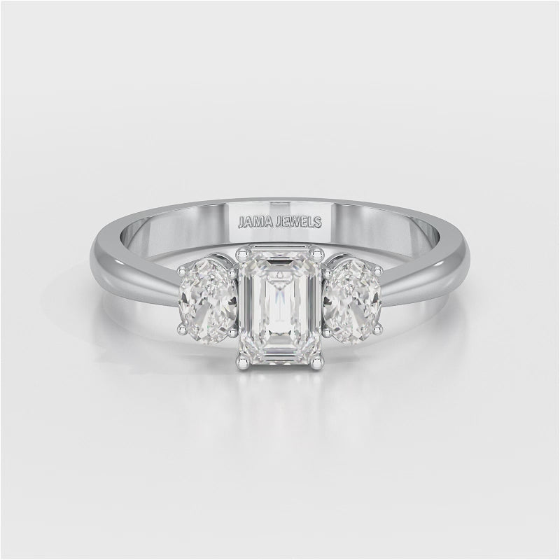 1.3 CT Three Stone Emerald Oval Cut Lab Diamond Ring