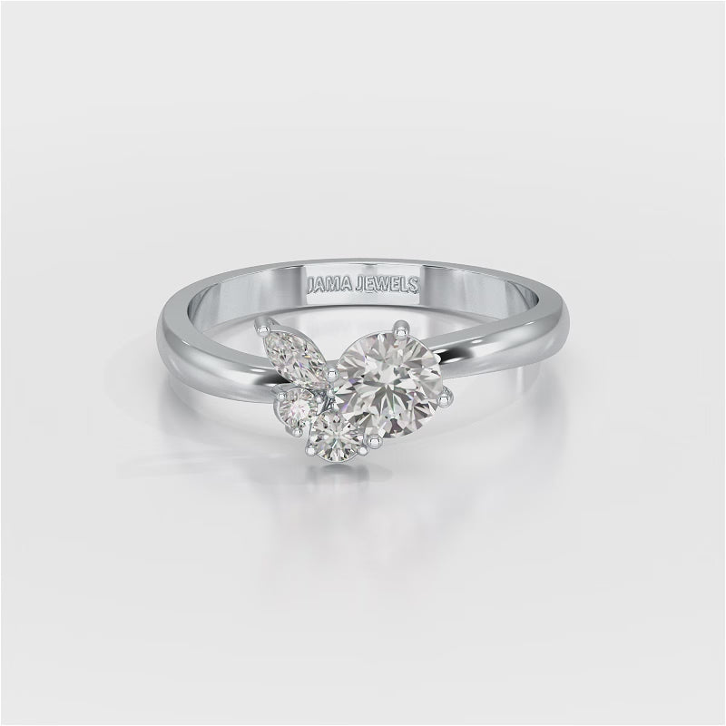 0.65 CT Marquise & Round Cut Lab Diamond Cluster Ring