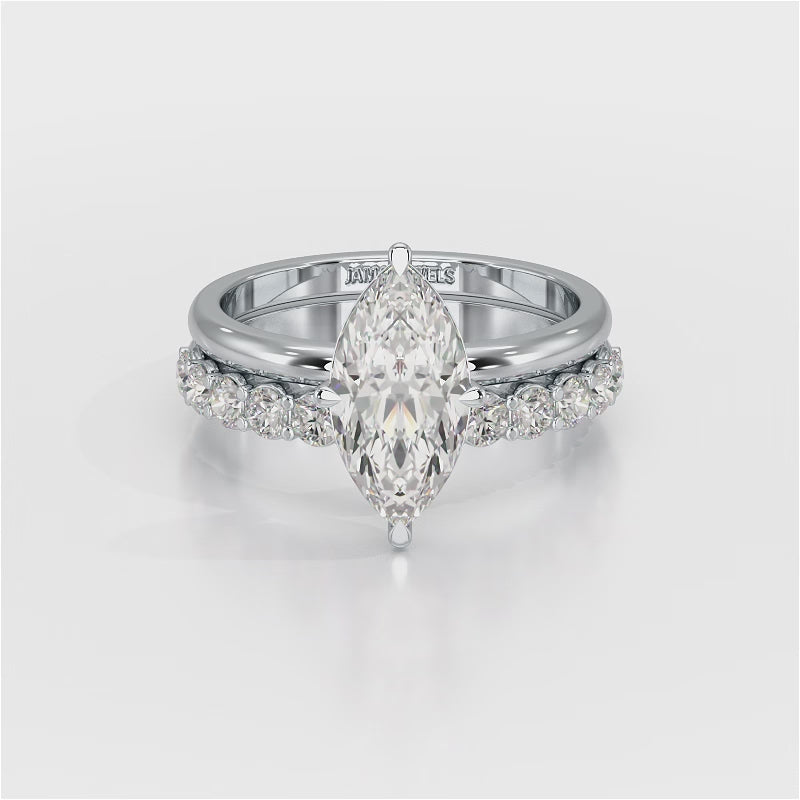 2.65 CT Marquise Cut Double Solitaire Ring with Side Diamonds