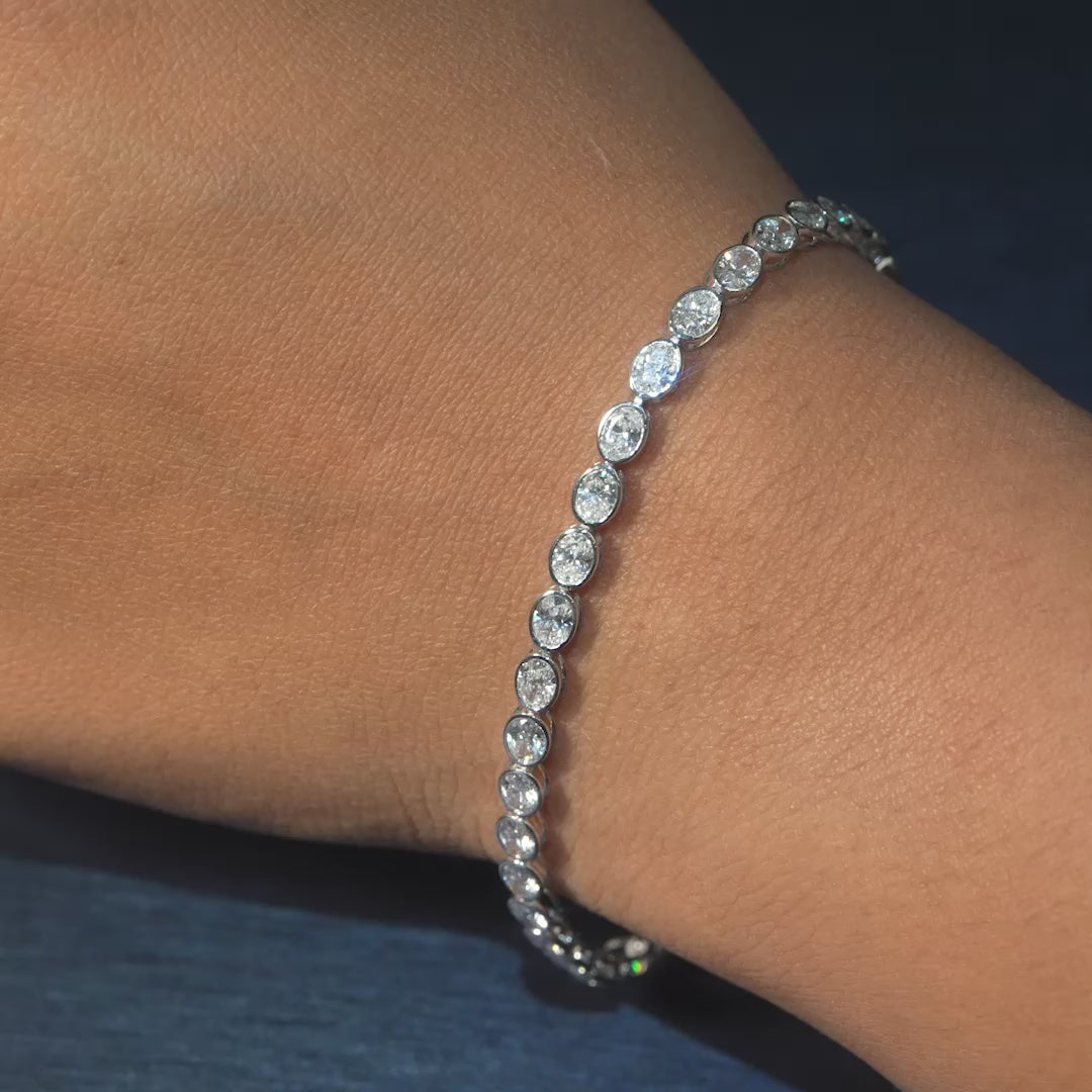 5.25 CT Oval East-West Bezel Diamond Tennis Bracelet