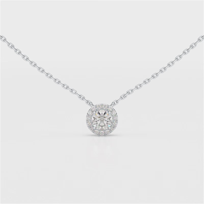 0.60 CT Round Cut Halo Lab Diamond Chain Pendant