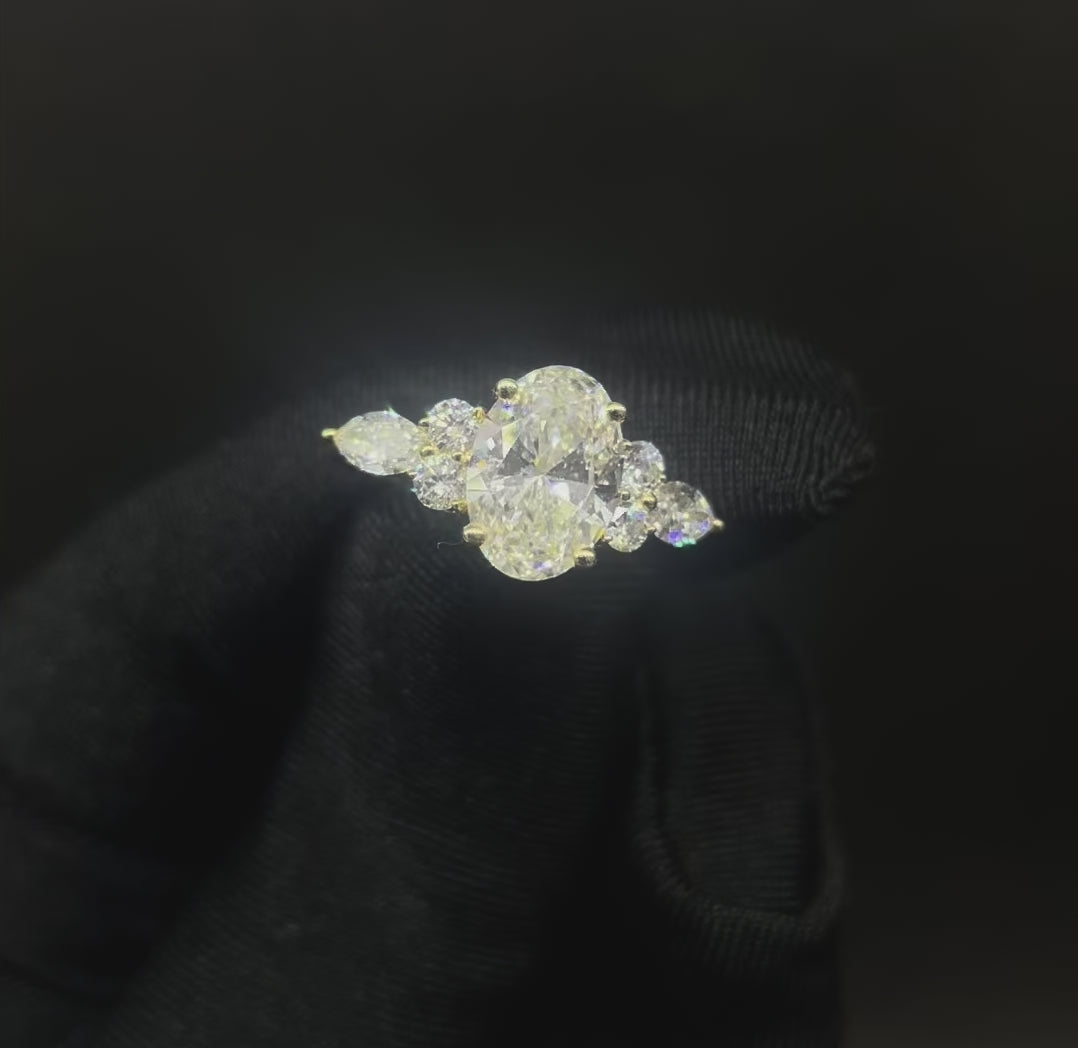 2.08 CT Oval Cut Lab Diamond Ring with side diamonds (Ready for Delivery)