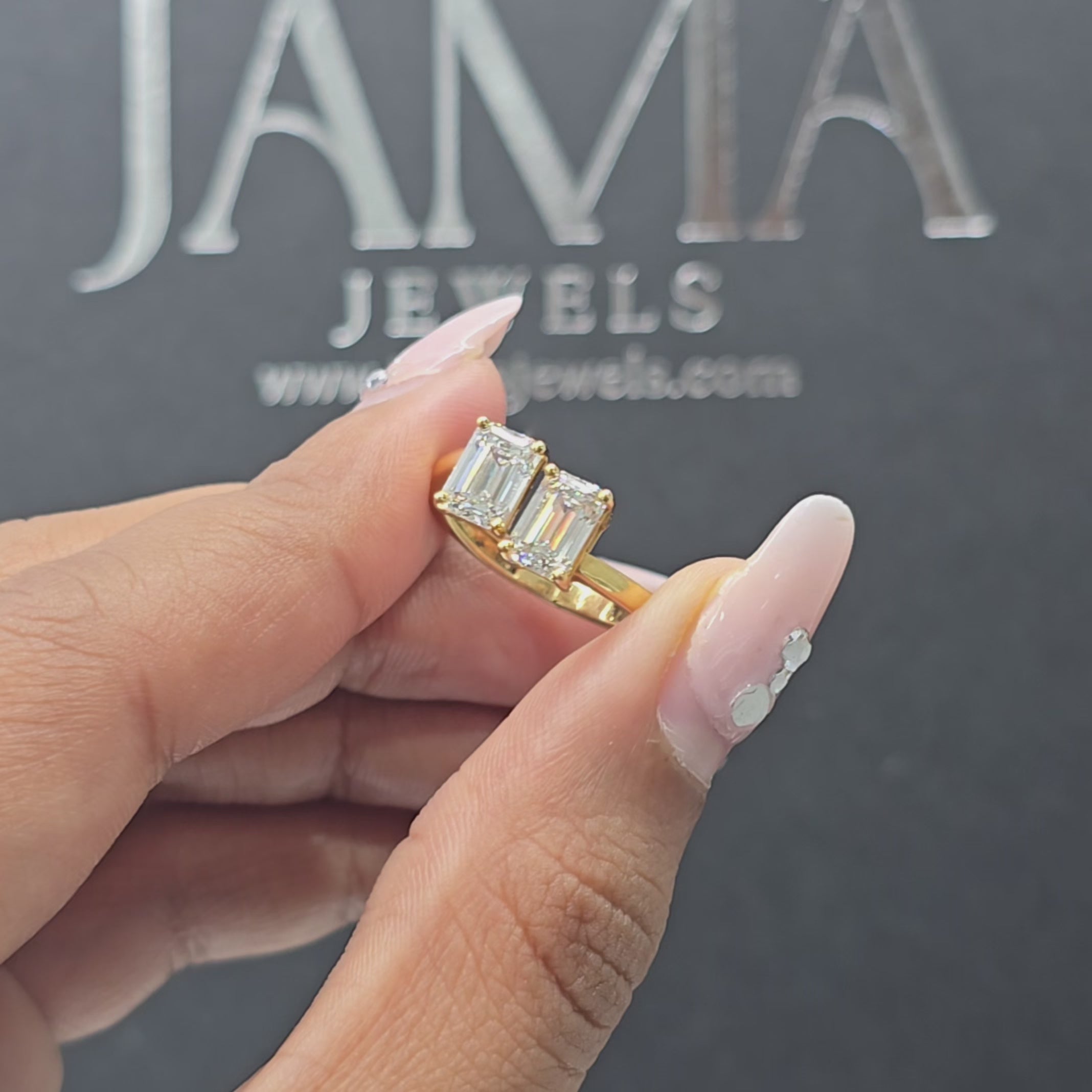 2.10 CT Emerald Cut Two Stone Lab Diamond Open Ring (Ready for Delivery)