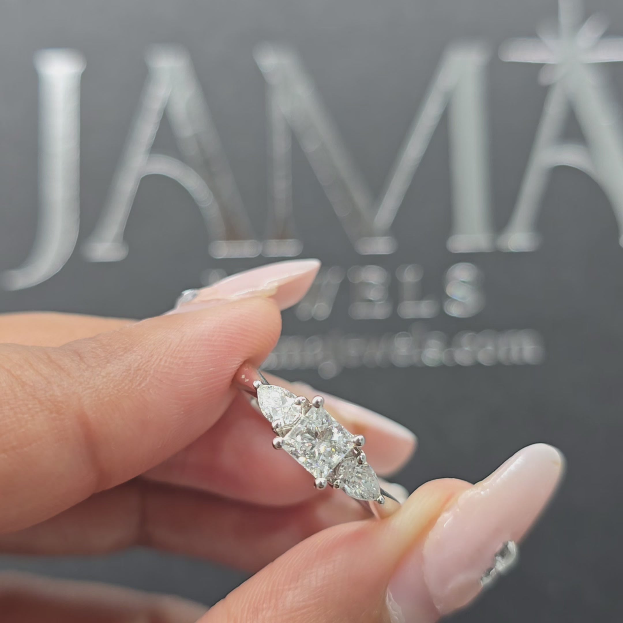 0.90 CT Lab Diamond Princess & Pear Cut Three Stone Ring (Ready for Delivery)