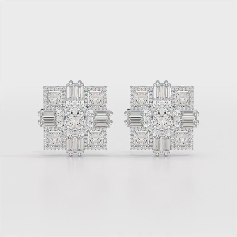 9.25 CT Baguette and Princess Cut Lab Diamond Stud Earrings