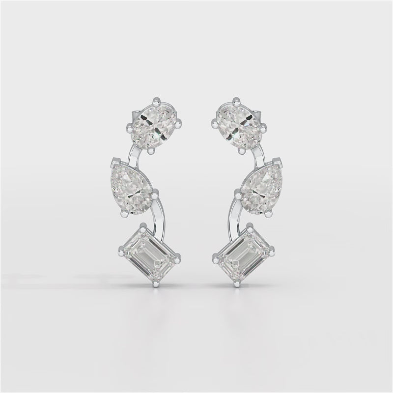3.45 CT Lab Diamond Multi-Shape Three Stone Earrings