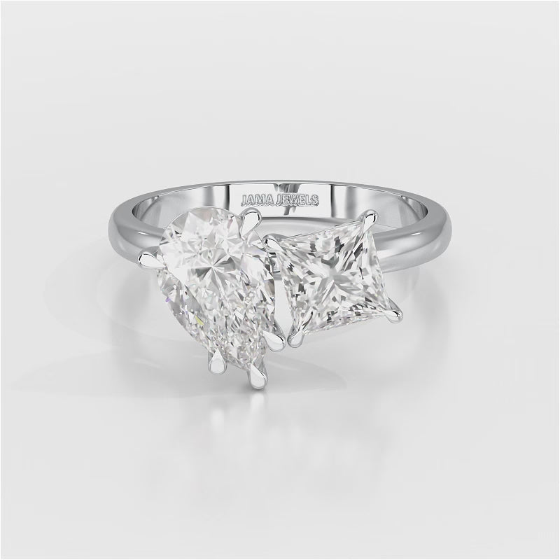 Double Stone 2.5 CT Pear and Princess Cut Lab Diamond Ring