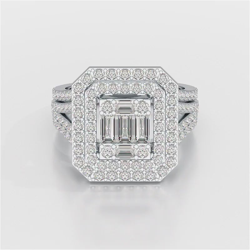 1.94 CT Baguette Cut Layered Halo Lab Diamond Ring