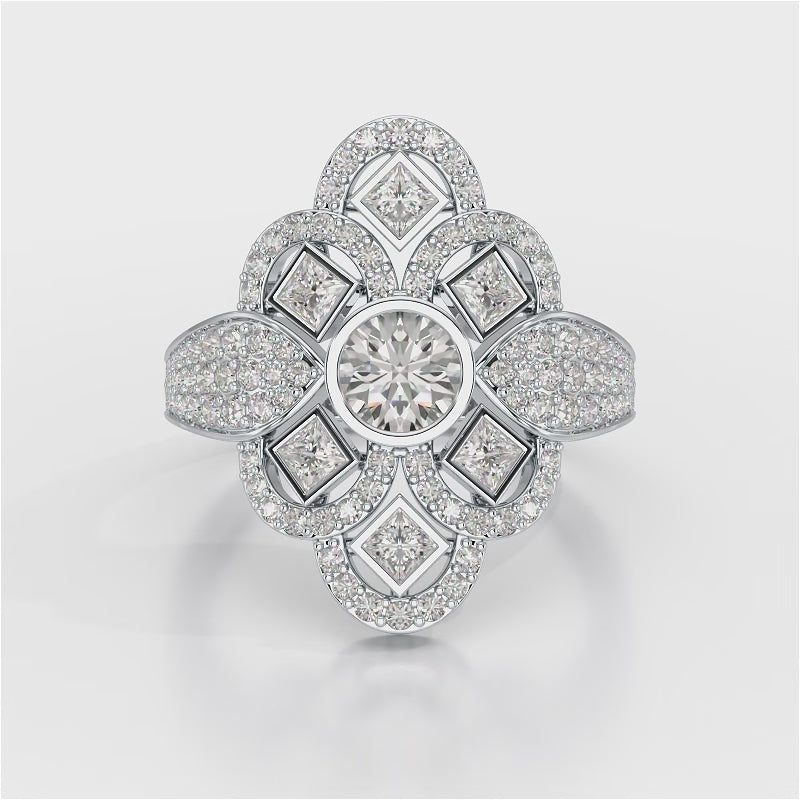 1.70 CT Princess & Round Diamonds Floral Cluster Ring