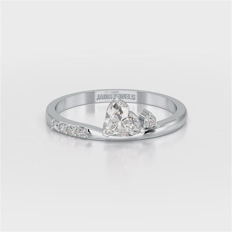 0.55 CT Stacked Heart & Round Cut Lab Diamonds Ring